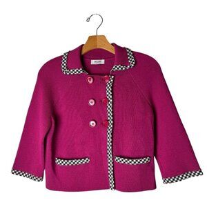 Moschino Sweater Women 6 Pink‎ Wool Knit Collared Pink Blazer Cardigan Coatigan